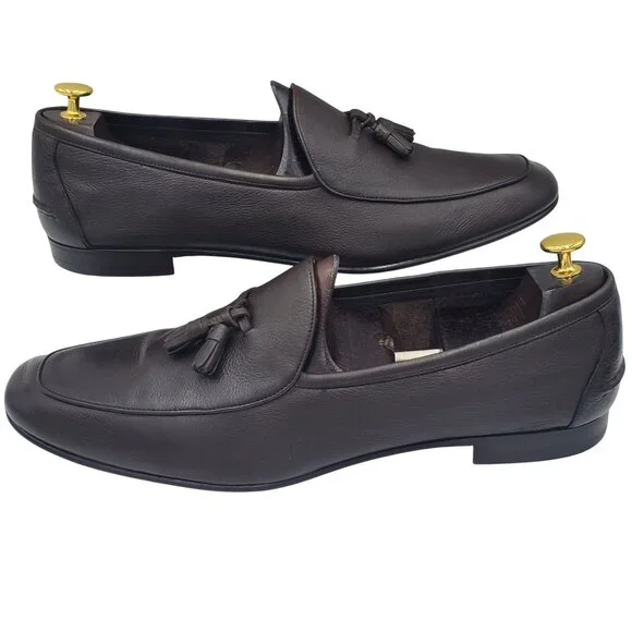 Italy Ermenegildo Zegna Men's Size 13US/12EU Brown leather tasseled loafer shoes